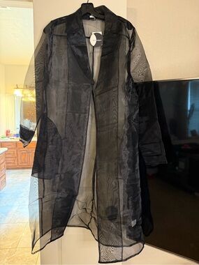Black Sheer Longline Robe Coat